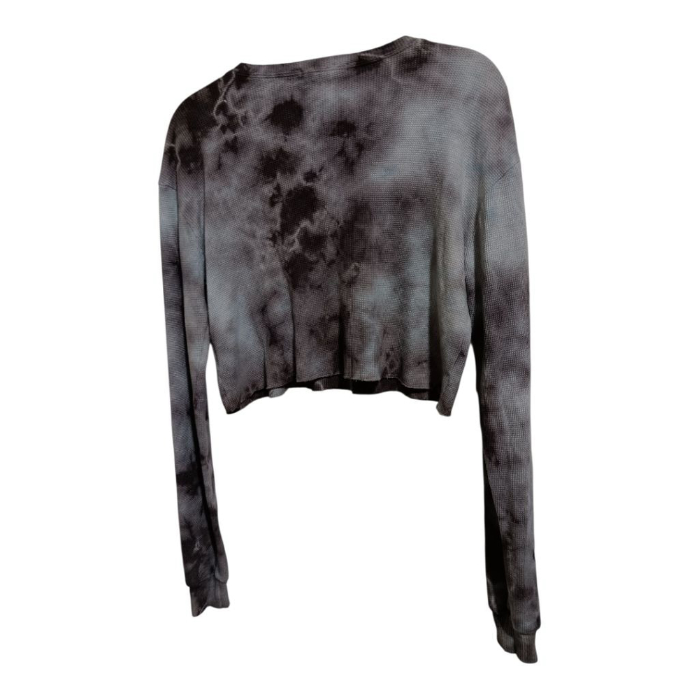 Brooklyn Karma Charcoal Grey Blue Tie Dye Thermal Crew Neck Crop Top & Pants Set - Picture 9 of 17